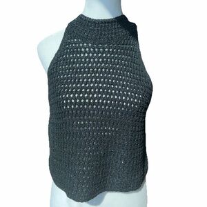 House of Harlow 1960 Black Metallic Crochet Halter Top L